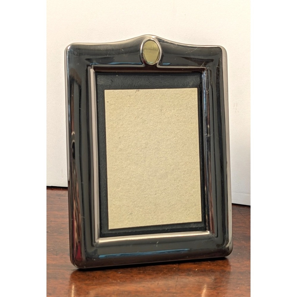 Modernist Silver Tone Metal Picture Frame Gold Accent 4x6 Easel Wall Display